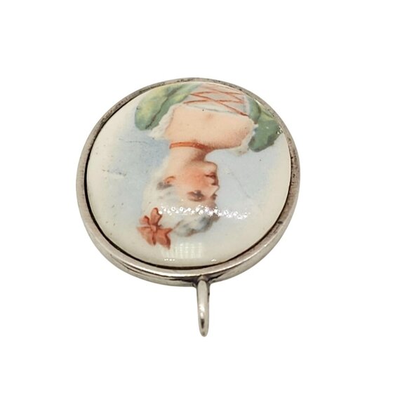 Vintage Victorian Style Painted Porcelain Pendant Goldstein Sterling Silver - Picture 2 of 11